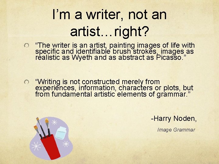 I’m a writer, not an artist…right? “The writer is an artist, painting images of