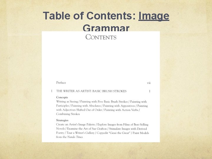 Table of Contents: Image Grammar 