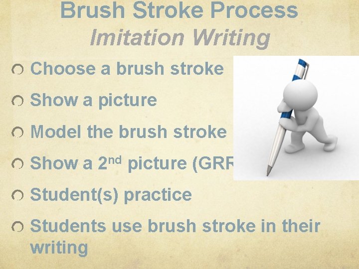 Brush Stroke Process Imitation Writing Choose a brush stroke Show a picture Model the