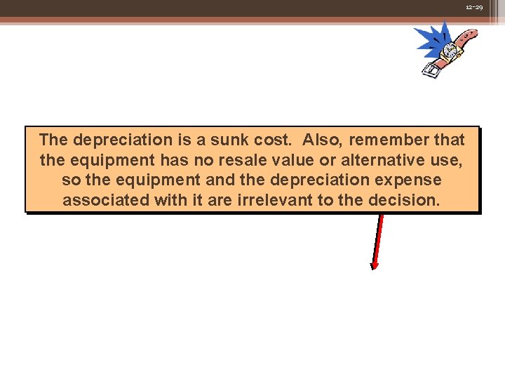 12 -29 The depreciation is a sunk cost. Also, remember that the equipment has 12 -29 The depreciation is a sunk cost. Also, remember that the equipment has
