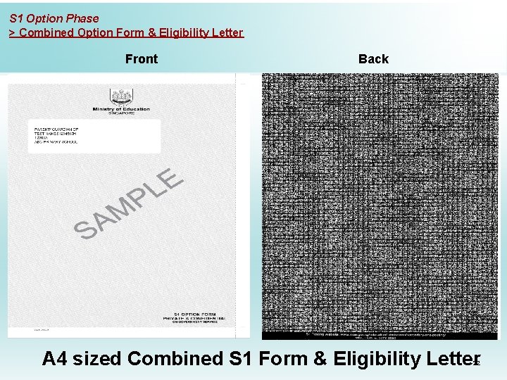 S 1 Option Phase > Combined Option Form & Eligibility Letter Front Back A