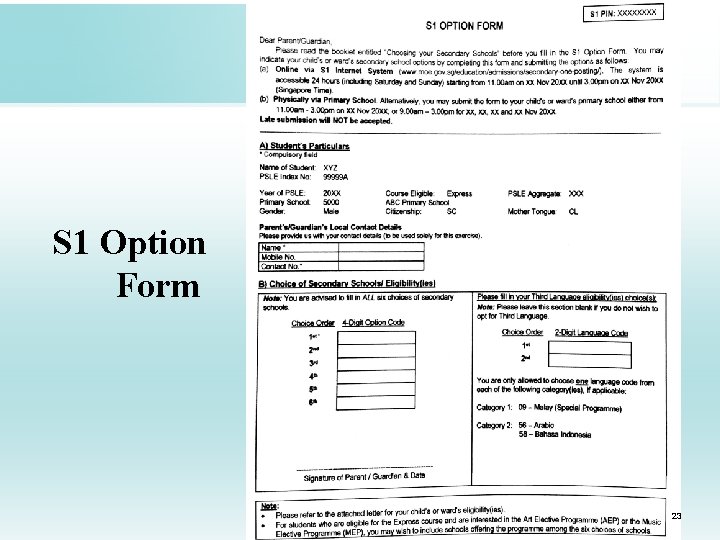 S 1 Option Form 23 
