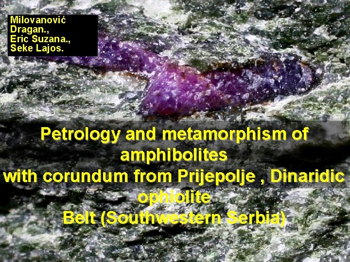 Milovanović Dragan. , Eric Suzana. , Seke Lajos. Petrology and metamorphism of amphibolites with