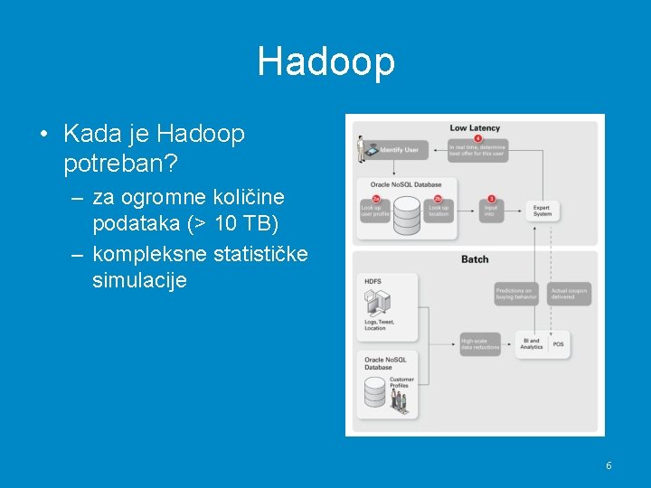 Hadoop • Kada je Hadoop potreban? – za ogromne količine podataka (> 10 TB)