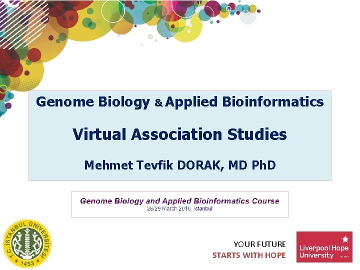 Genome Biology & Applied Bioinformatics Virtual Association Studies Mehmet Tevfik DORAK, MD Ph. D