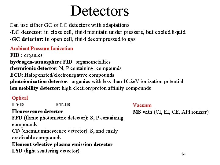 Detectors Can use either GC or LC detectors with adaptations -LC detector: in close