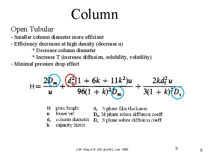 Column Open Tubular - Smaller column diameter more efficient - Efficiency decreases at high