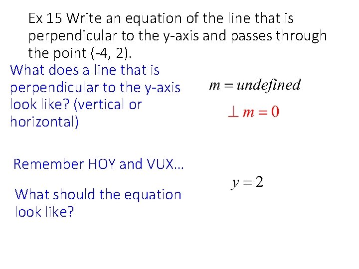 Ex 15 Write an equation of the line that is perpendicular to the y-axis