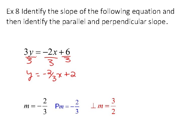 Ex 8 Identify the slope of the following equation and then identify the parallel