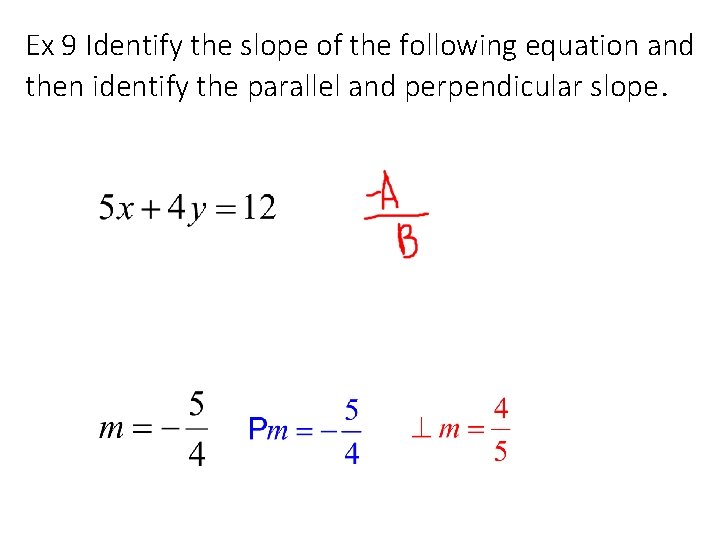 Ex 9 Identify the slope of the following equation and then identify the parallel