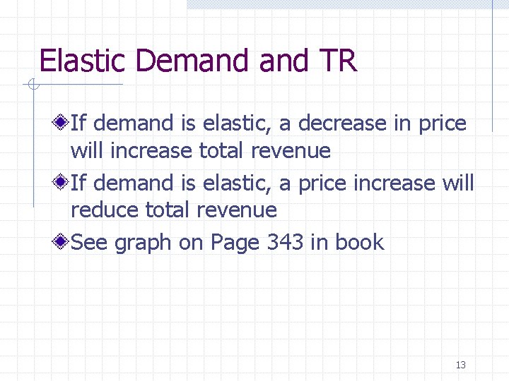 Elastic Demand TR If demand is elastic, a decrease in price will increase total