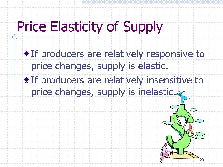 Price Elasticity of Supply If producers are relatively responsive to price changes, supply is