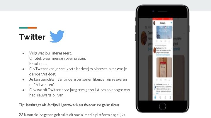 Twitter ● ● Volg wat jou interesseert. Ontdek waar mensen over praten. Praat mee. Twitter ● ● Volg wat jou interesseert. Ontdek waar mensen over praten. Praat mee.