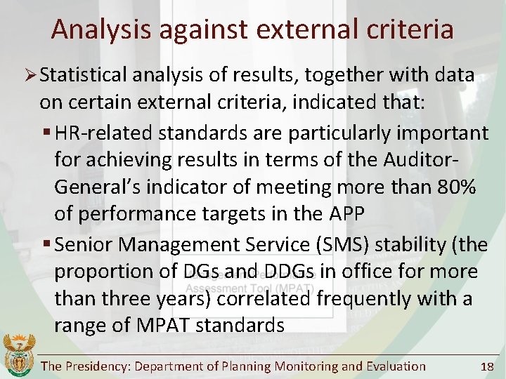 Analysis against external criteria Ø Statistical analysis of results, together with data on certain