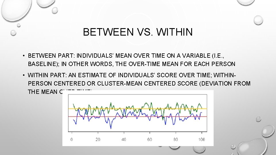 BETWEEN VS. WITHIN • BETWEEN PART: INDIVIDUALS’ MEAN OVER TIME ON A VARIABLE (I.