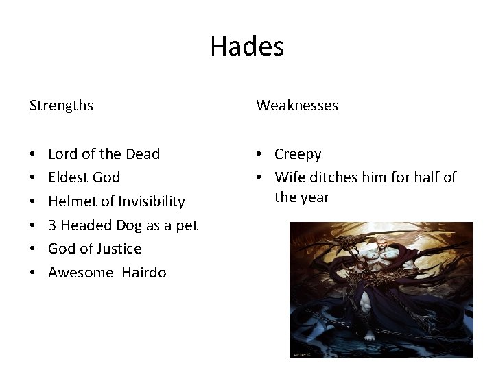 Hades Strengths • • • Lord of the Dead Eldest God Helmet of Invisibility