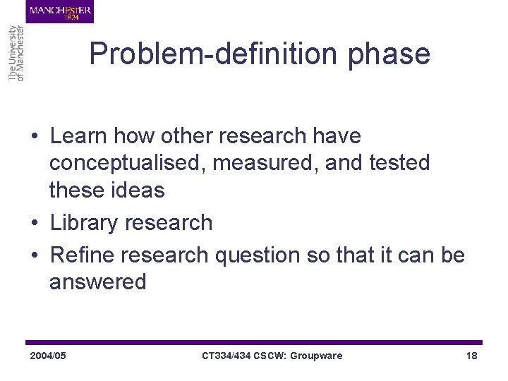 Problem-definition phase • Learn how other research have conceptualised, measured, and tested these ideas