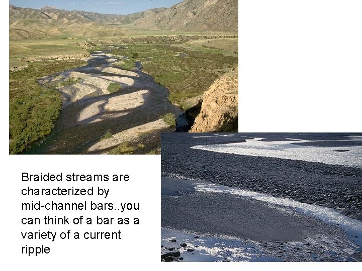 Braided streams are characterized by mid-channel bars. . you can think of a bar