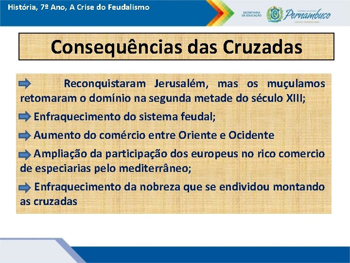 História, 7º Ano, A Crise do Feudalismo Consequências das Cruzadas Reconquistaram Jerusalém, mas os