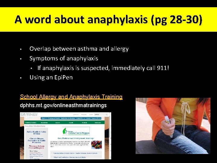 A word about anaphylaxis (pg 28 -30) • • • Overlap between asthma and