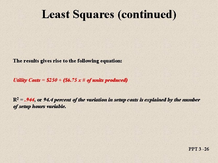 Least Squares (continued) The results gives rise to the following equation: Utility Costs =