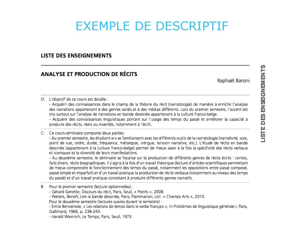 EXEMPLE DE DESCRIPTIF 