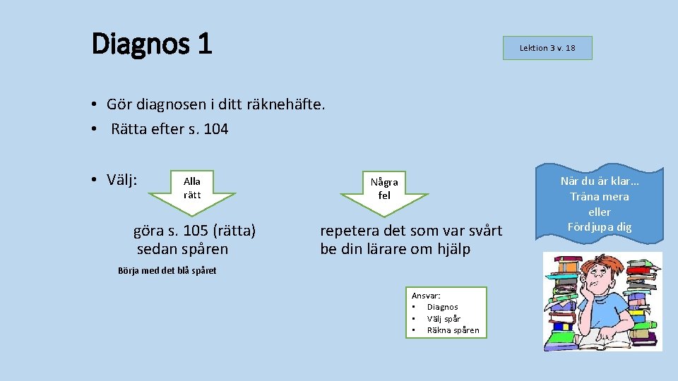 Diagnos 1 Lektion 3 v. 18 • Gör diagnosen i ditt räknehäfte. • Rätta Diagnos 1 Lektion 3 v. 18 • Gör diagnosen i ditt räknehäfte. • Rätta