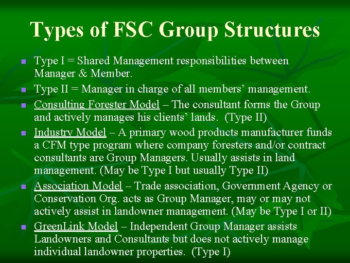 Types of FSC Group Structures n n n Type I = Shared Management responsibilities Types of FSC Group Structures n n n Type I = Shared Management responsibilities
