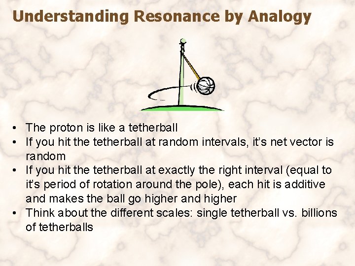 Understanding Resonance by Analogy • The proton is like a tetherball • If you