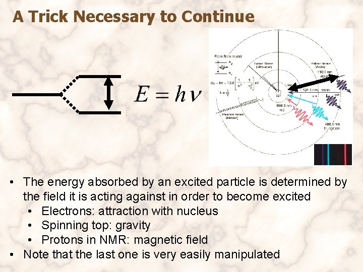 A Trick Necessary to Continue • The energy absorbed by an excited particle is