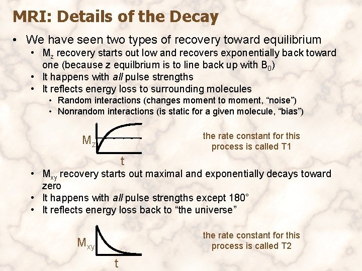 MRI: Details of the Decay • We have seen two types of recovery toward