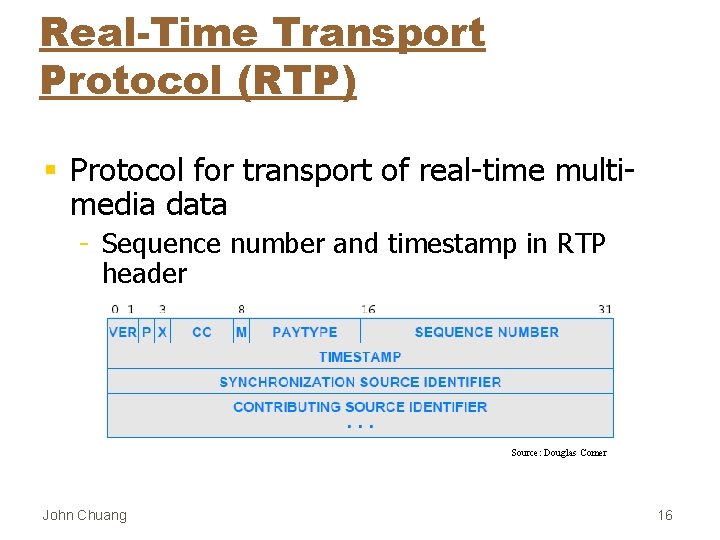 Real-Time Transport Protocol (RTP) § Protocol for transport of real-time multimedia data - Sequence