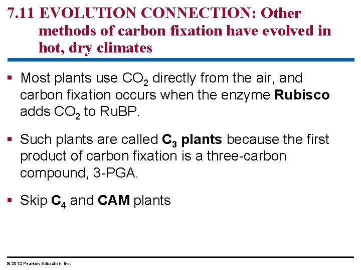 7. 11 EVOLUTION CONNECTION: Other methods of carbon fixation have evolved in hot, dry