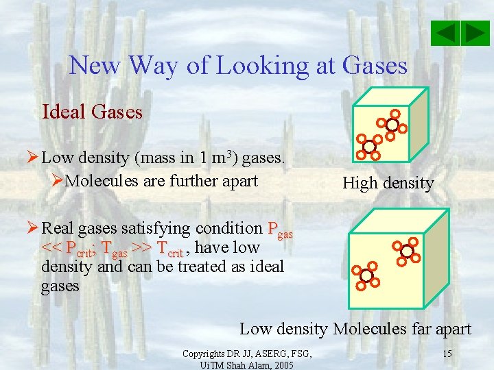 New Way of Looking at Gases Ideal Gases Ø Low density (mass in 1
