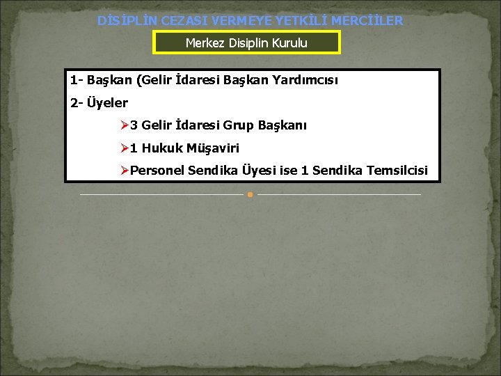 DİSİPLİN CEZASI VERMEYE YETKİLİ MERCİİLER Disiplin Amirleri Merkez Disiplin Kurulu 1 - Başkan (Gelir DİSİPLİN CEZASI VERMEYE YETKİLİ MERCİİLER Disiplin Amirleri Merkez Disiplin Kurulu 1 - Başkan (Gelir