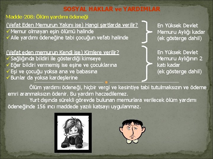SOSYAL HAKLAR ve YARDIMLAR Madde-208: Ölüm yardımı ödeneği (Vefat Eden Memurun Yakını ise) Hangi SOSYAL HAKLAR ve YARDIMLAR Madde-208: Ölüm yardımı ödeneği (Vefat Eden Memurun Yakını ise) Hangi