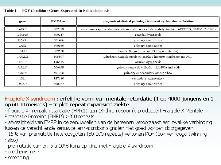 Fragiele X syndroom : erfelijke vorm van mentale retardatie (1 op 4000 jongens en