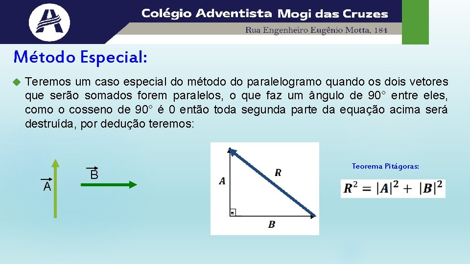 Método Especial: Teremos um caso especial do método do paralelogramo quando os dois vetores