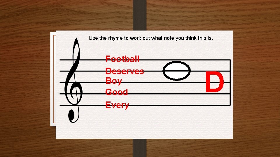 Use the rhyme to work out what note you think this is. Football Deserves