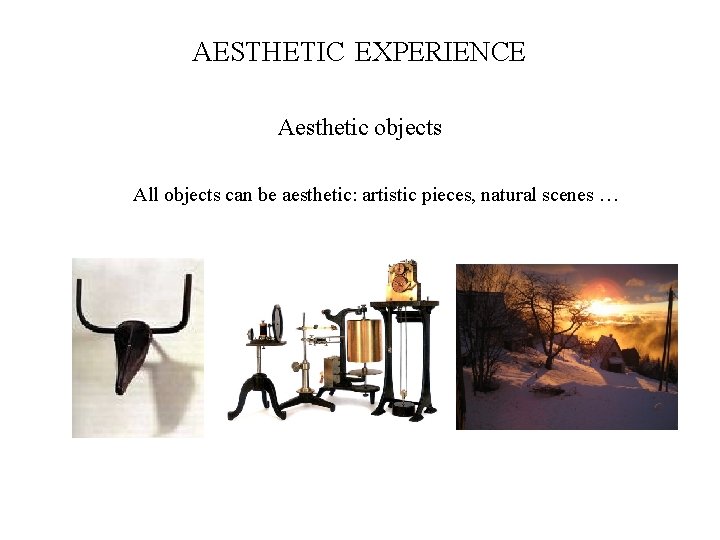 AESTHETIC PREFERENCE EXPERIENCE Aesthetic objects All objects can be aesthetic: artistic pieces, natural scenes