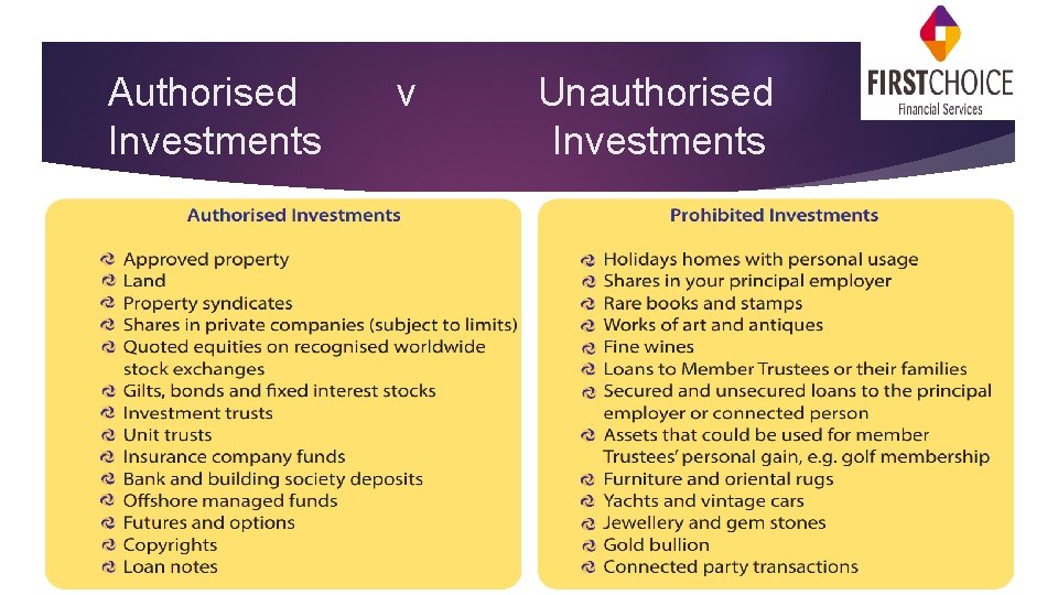 Authorised Investments v Unauthorised Investments 