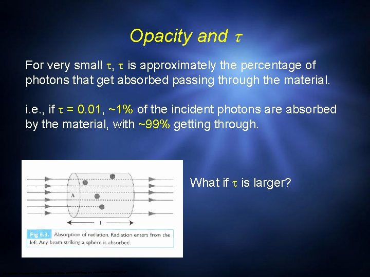 Opacity and For very small , is approximately the percentage of photons that get