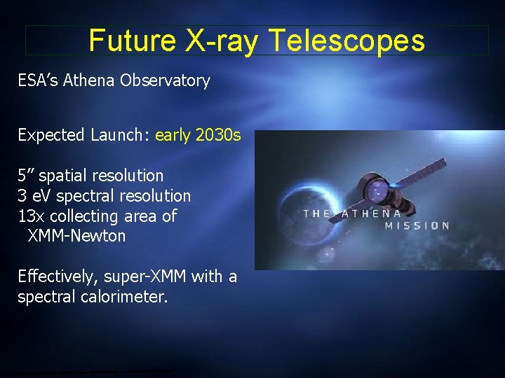 Future X-ray Telescopes ESA’s Athena Observatory Expected Launch: early 2030 s 5” spatial resolution