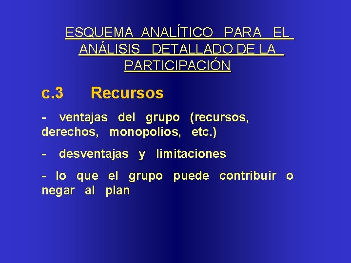 ESQUEMA ANALÍTICO PARA EL ANÁLISIS DETALLADO DE LA PARTICIPACIÓN c. 3 Recursos - ventajas