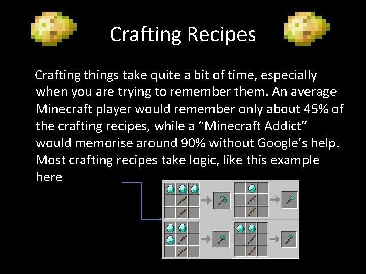 Crafting Recipes Crafting things take quite a bit of time, especially when you are