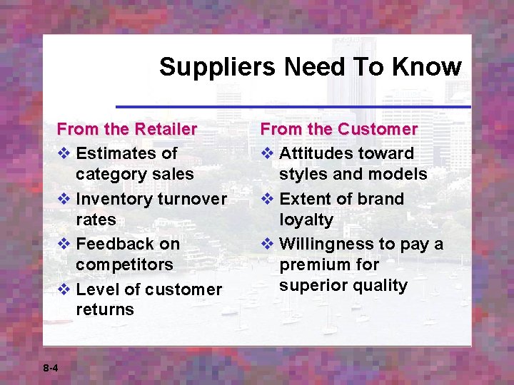 Suppliers Need To Know From the Retailer v Estimates of category sales v Inventory