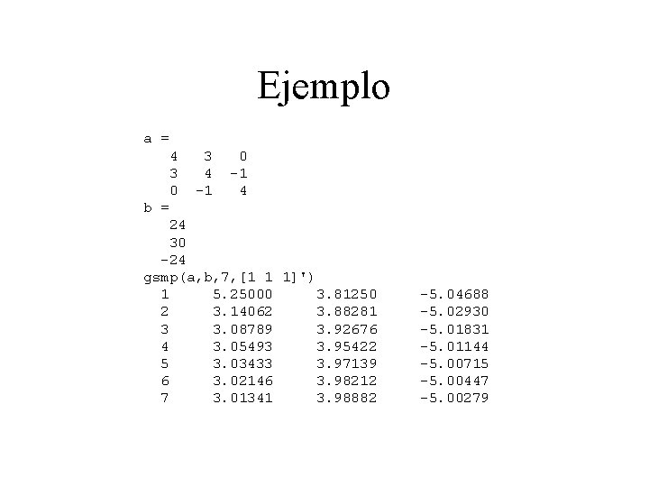 Ejemplo a = 4 3 0 3 4 -1 0 -1 4 b =