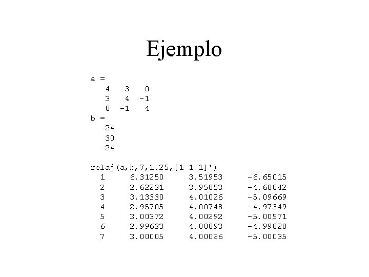 Ejemplo a = 4 3 0 3 4 -1 0 -1 4 b =