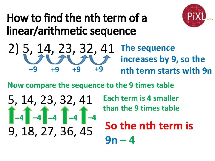 How to find the nth term of a linear/arithmetic sequence 2) 5, 14, 23,