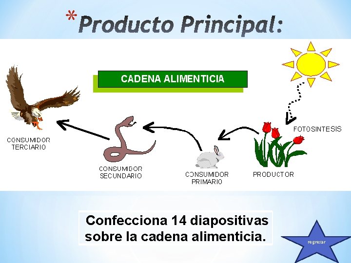 * Confecciona 14 diapositivas sobre la cadena alimenticia. regresar * Confecciona 14 diapositivas sobre la cadena alimenticia. regresar